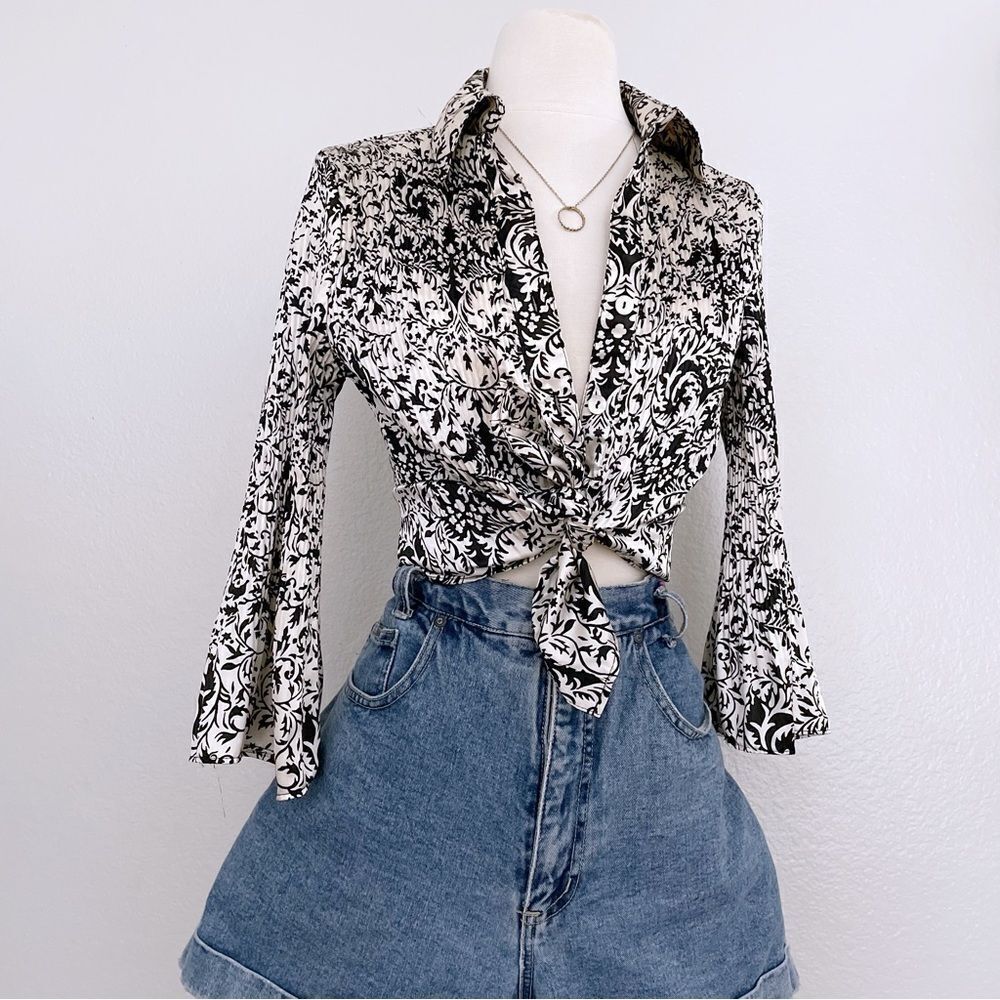 Satin Accordion Long Sleeve Top